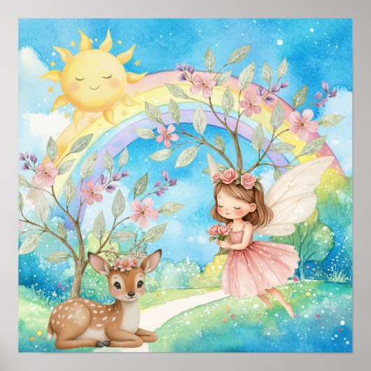 Sweet Dreams Rainbow Fairy & Deer Nursery  Poster (Vorne)
