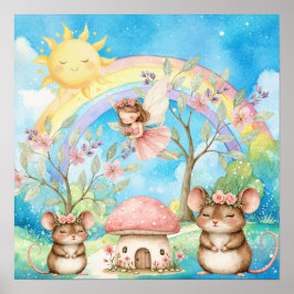 Sweet Dreams Rainbow Fairy & Mice Nursery  Poster