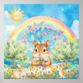 Sweet Dreams Rainbow Squirrel & Rabbits Nursery  Poster