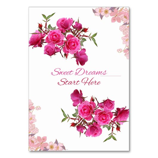 Sweet Dreams starten hier Rose Table Card Tischnummer (Vorderseite)