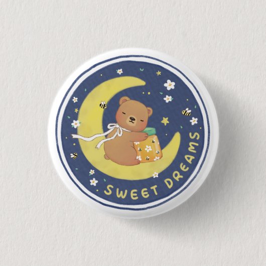 Sweet Dreams: Teddy Bear & Honey Illustration Button (Vorderseite)