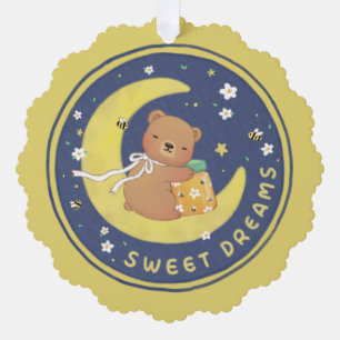 Sweet Dreams: Teddy Bear & Honey Illustration Ornament Karte