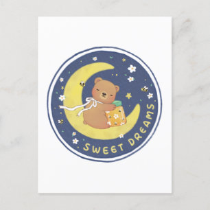 Sweet Dreams: Teddy Bear & Honey Illustration Postkarte