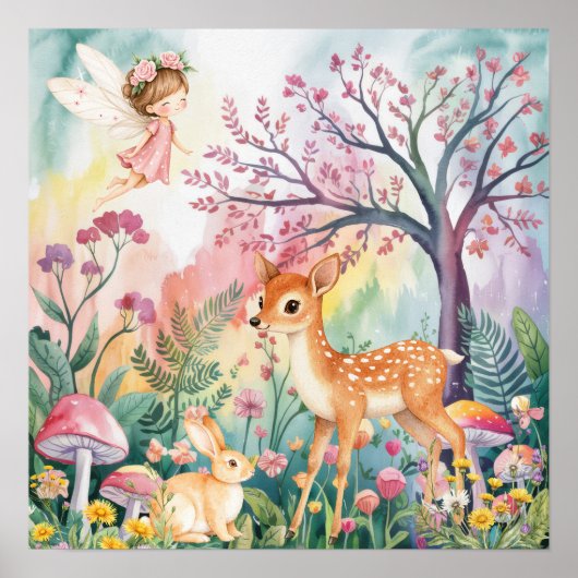 Sweet Dreams Woodland Deer & Rabbits Nursery  Poster (Vorne)