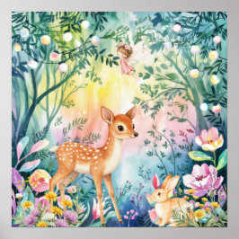 Sweet Dreams Woodland Deer & Rabbits Nursery  Poster