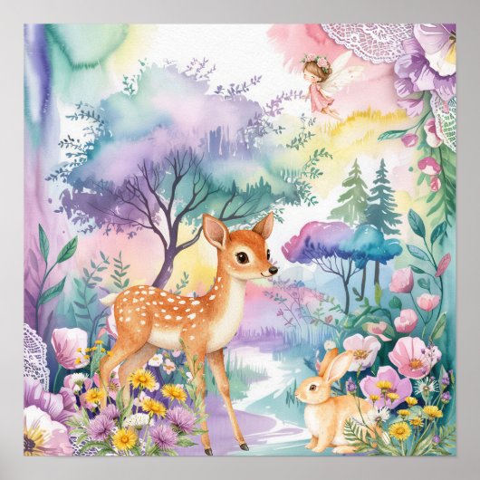 Sweet Dreams Woodland Deer & Rabbits Nursery  Poster (Vorne)
