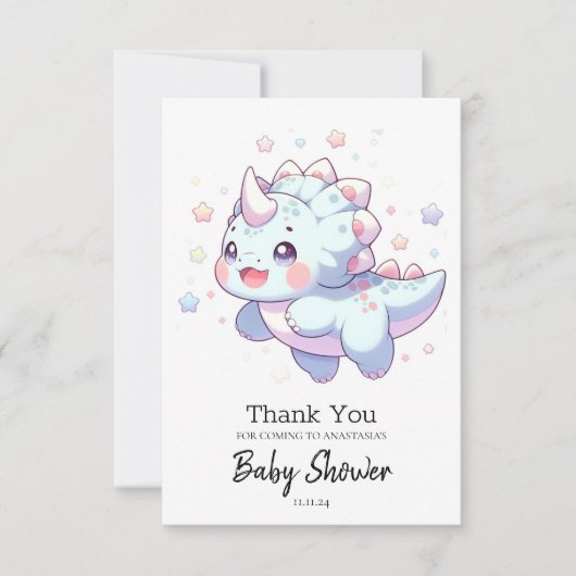 Sweet Dreamy Dinosaur Baby Dusche Dankeskarte (Vorderseite)
