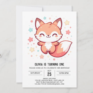 Sweet Dreamy Fox 1. Geburtstag Einladung