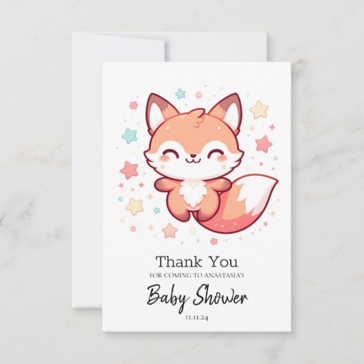 Sweet Dreamy Fox Baby Dusche Dankeskarte (Vorderseite)