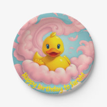 Sweet Duckling auf rosa Wolken Geburtstagsplatte