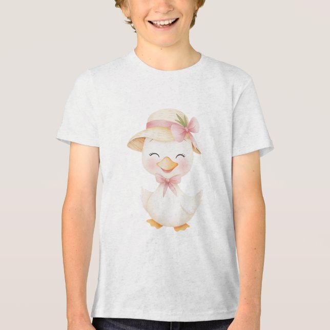 Sweet Duckling Illustration with Straw Hat Tri-Blend Shirt (Vorderseite)