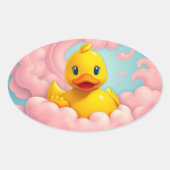 Sweet Duckling on Pink Clouds Birthday Ovaler Aufkleber (Vorderseite)