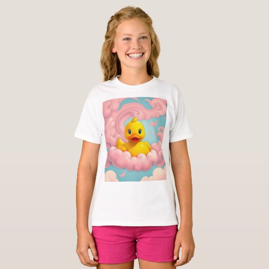 Sweet Duckling on Pink Clouds Birthday T-Shirt (Vorne ganz)