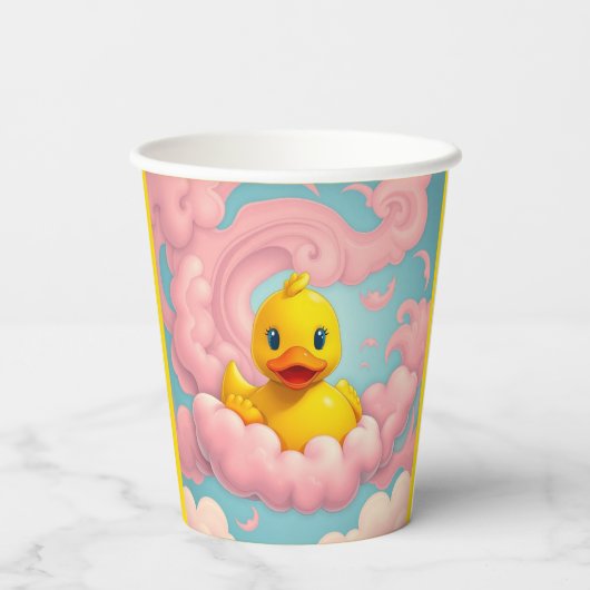 Sweet Duckling on Pink Clouds Hot Drinks Cups Pappbecher (Rückseite)