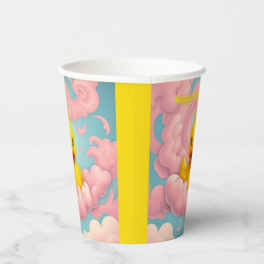 Sweet Duckling on Pink Clouds Hot Drinks Cups Pappbecher (Rechts)