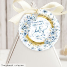 Sweet Dusty Blue Gold Baby Shower Fevor Tags