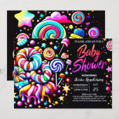 Sweet Editable Candy Wonderland Babydusche Einladung (Vorne/Hinten)
