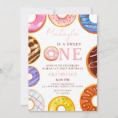 Sweet Ein Aquarell niedlich Donuts 1. Chic Geburts Einladung (Vorderseite)