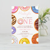 Sweet Ein Aquarell niedlich Donuts 1. Chic Geburts Einladung (Stehend Vorderseite)