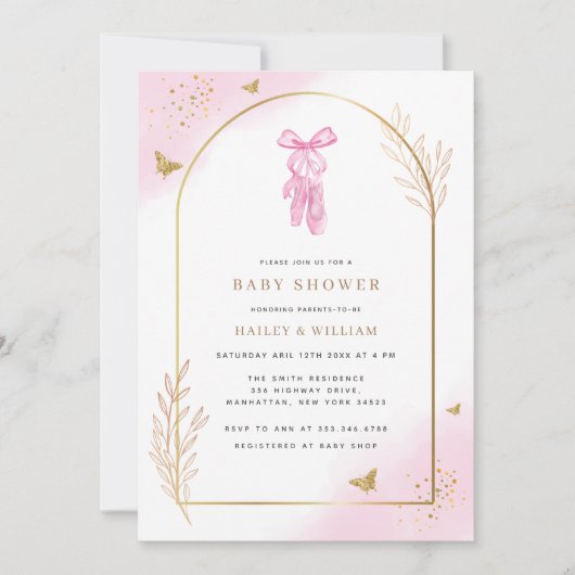 Sweet Elegant Arch Ballerina Baby Shower Einladung (Vorderseite)