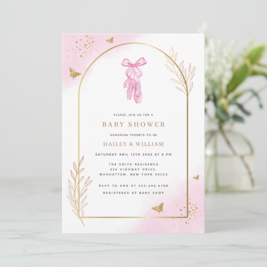 Sweet Elegant Arch Ballerina Baby Shower Einladung (Stehend Vorderseite)