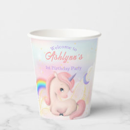 Sweet Elegant Cute Pink Watercolour Unicorn party Pappbecher