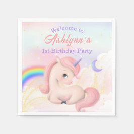 Sweet Elegant Cute Pink Watercolour Unicorn party Serviette