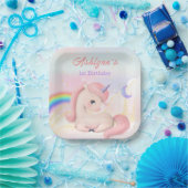 Sweet Elegant Cute Pink Watercolour Unicorn square Pappteller (Party)