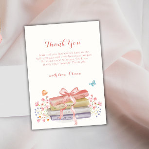 Sweet Elegant Floral Bow Book Baby Shower Dankeskarte