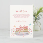 Sweet Elegant Floral Bow Book Baby Shower Dankeskarte (Stehend Vorderseite)