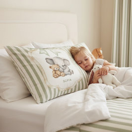 Sweet Elephant and Teddy Bear Hugging Baby Girl  Kissenbezug