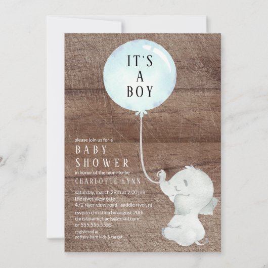 Sweet Elephant Baby Boys Dusche Einladung (Vorderseite)