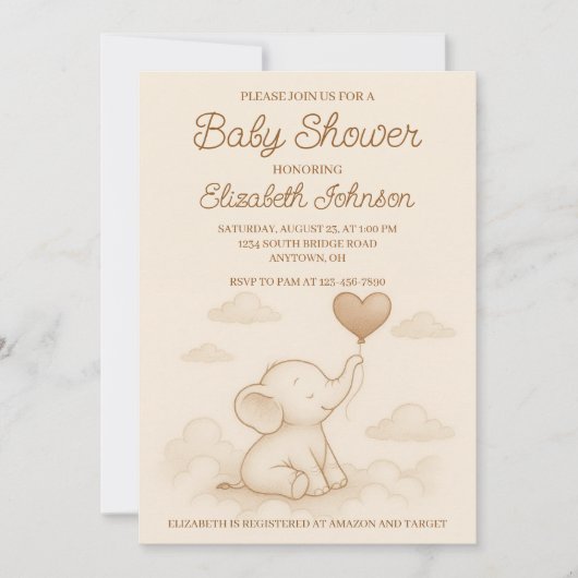 Sweet Elephant Baby Shower Einladung (Vorderseite)