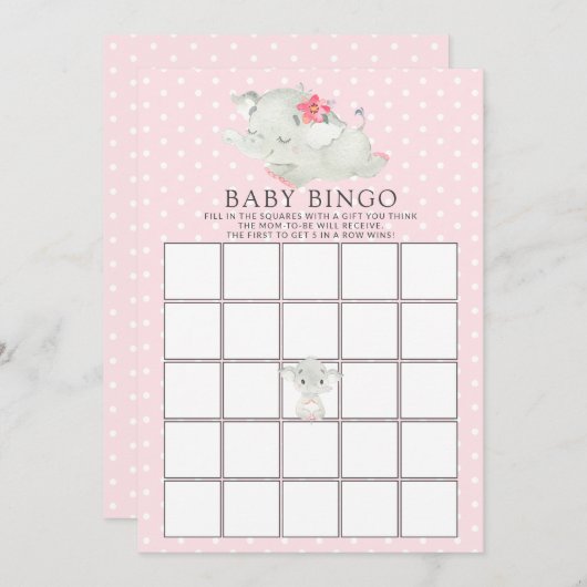 Sweet Elephant BINGO Baby Showspiel Einladung (Vorne/Hinten)