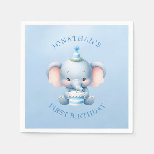 Sweet Elephant Blue Birthday Serviette (Vorderseite)