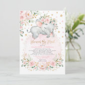 Sweet Elephant Blush Gold Baby Dusche per Mail Einladung (Stehend Vorderseite)