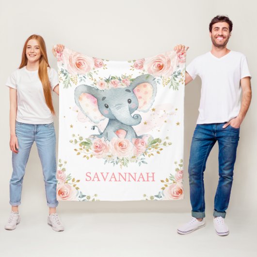 Sweet Elephant Blush Pink Bloral Jungle Baby Girl Fleecedecke (Beispiel)