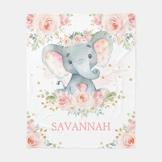 Sweet Elephant Blush Pink Bloral Jungle Baby Girl Fleecedecke (Vorderseite)