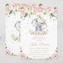 Sweet Elephant Blush Pink Floral Gold Baby Dusche
