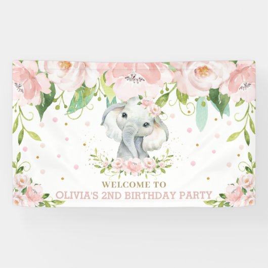 Sweet Elephant Blush Pink Floral Hintergrund Willk Banner (Horizontal)