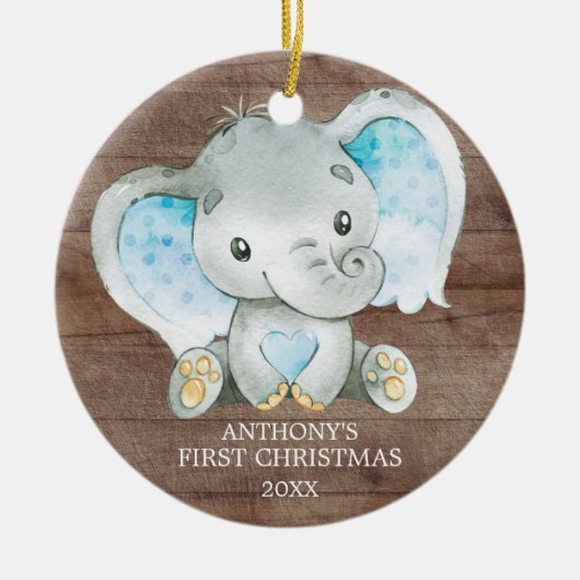 Sweet Elephant Boy Baby's First Christmas Ornament (Vorne)