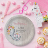 Sweet Elephant Floral Girl Rustic Baby Dusche Pappteller (Party)