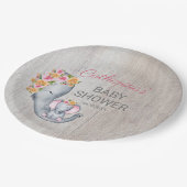 Sweet Elephant Floral Girl Rustic Baby Dusche Pappteller (Schrägansicht)