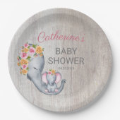 Sweet Elephant Floral Girl Rustic Baby Dusche Pappteller (Vorderseite)