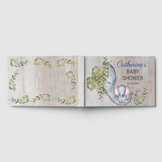 Sweet Elephant Floral Rustic Baby Dusche Gästebuch (Voll)