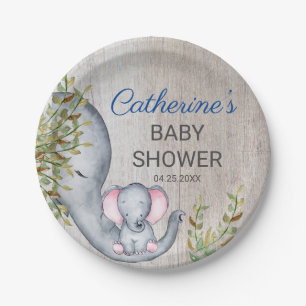Sweet Elephant Floral Rustic Baby Dusche Pappteller