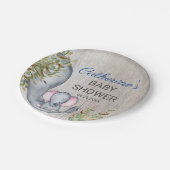 Sweet Elephant Floral Rustic Baby Dusche Pappteller (Schrägansicht)