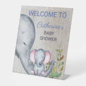 Sweet Elephant Floral Rustic Baby Dusche Willkomme Sockelschild (Vorderseite)