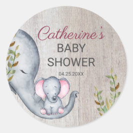 Sweet Elephant Floral Rustic Girl Baby Dusche Runder Aufkleber