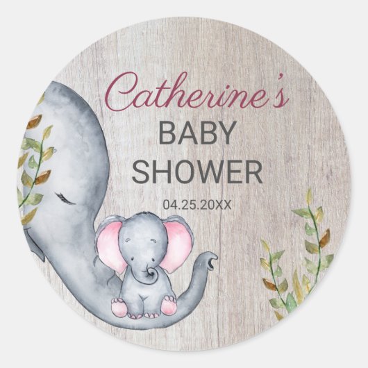 Sweet Elephant Floral Rustic Girl Baby Dusche Runder Aufkleber (Vorderseite)